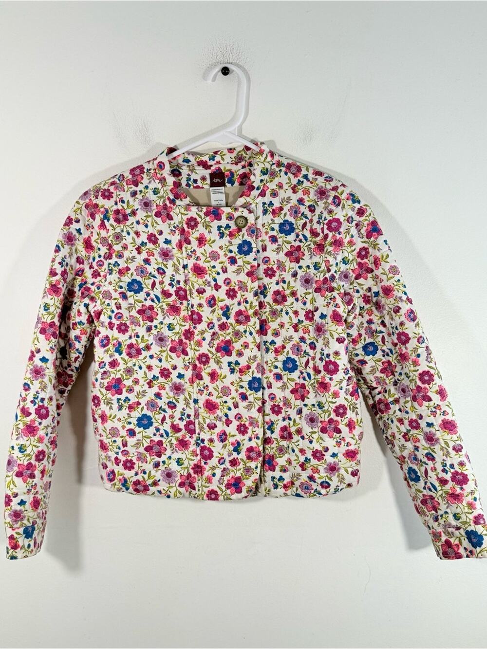 Tea Collection Cream Multicolor Floral Quilted 100% Cotton Jacket Large 8-10